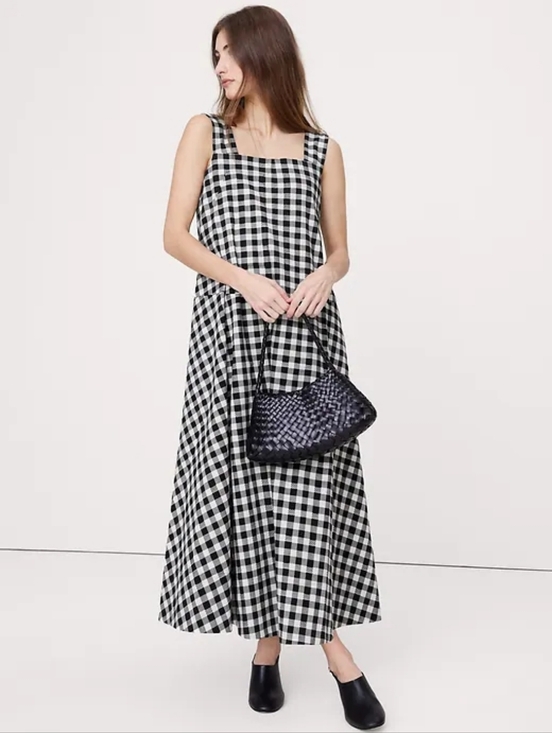Banana Republic Dresses & Skirts - Banana Republic Square-Neck Apron Maxi Dress Size Large In Black Gingham Cotton